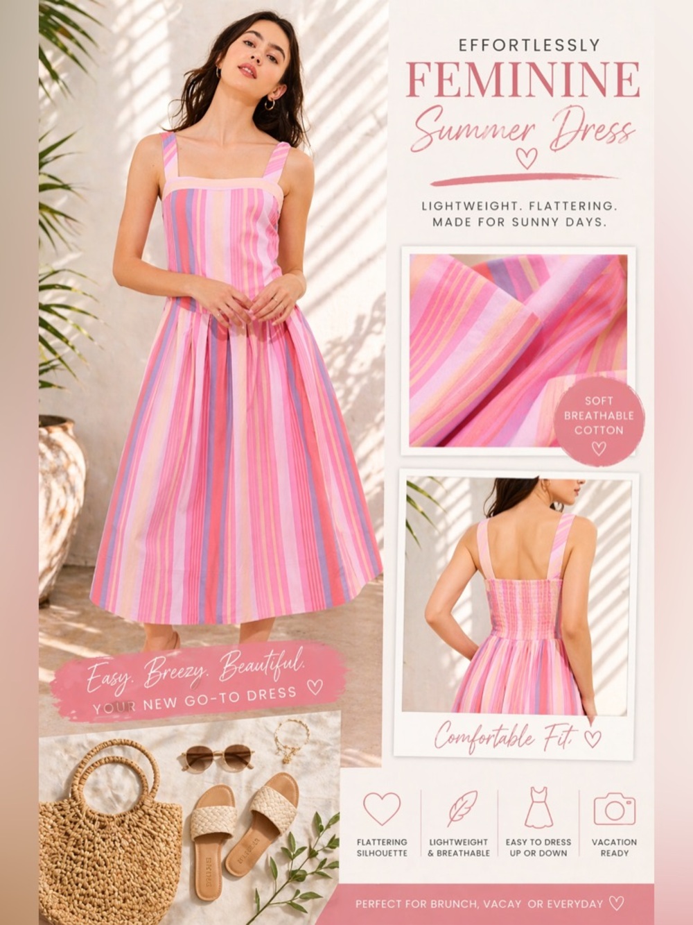 Free People Primavera Striped Midi Dress Pink Multi Small | SOLD OUT NWOT